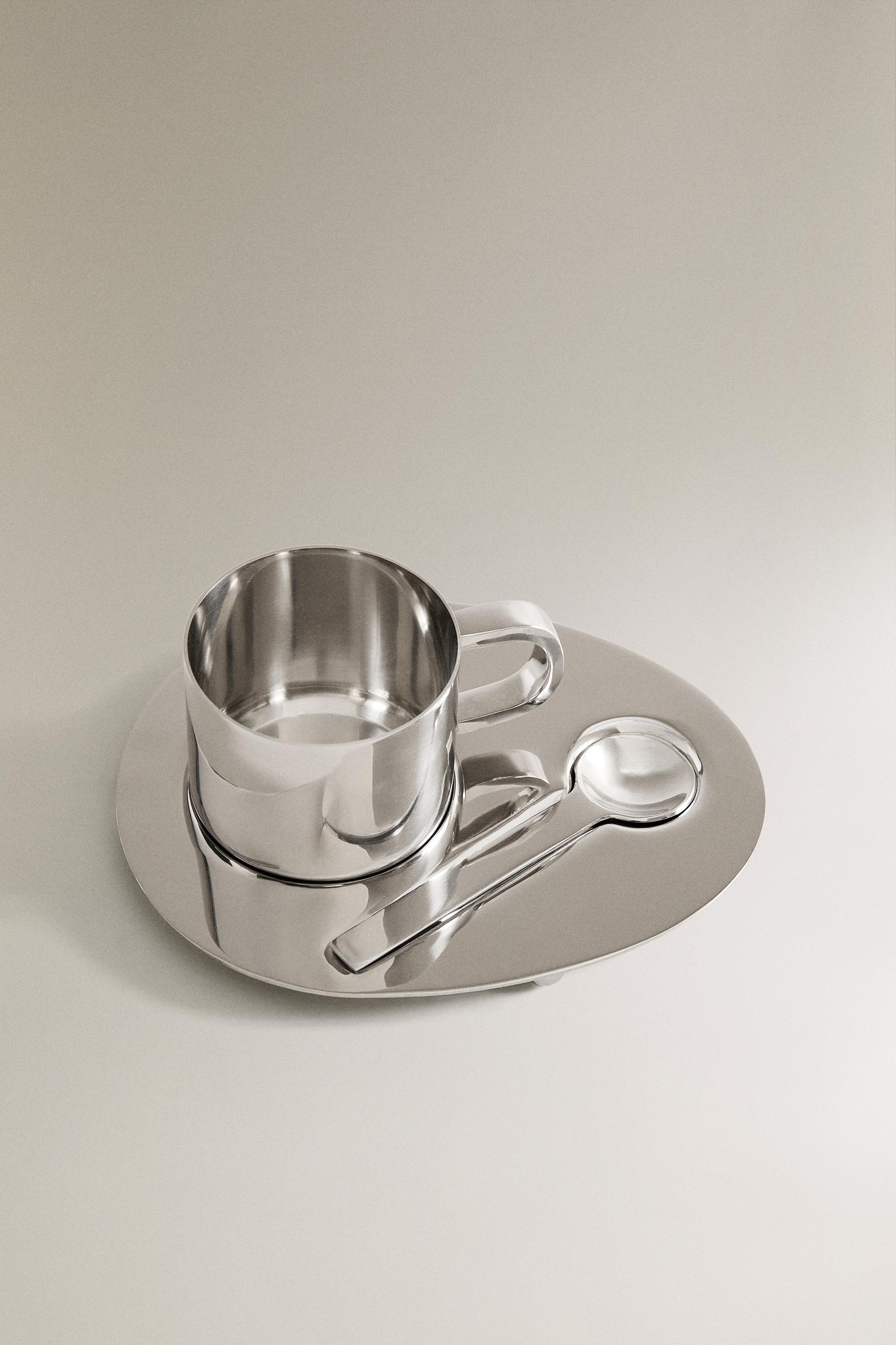 STEEL MUG, SPOON AND TRAY SET